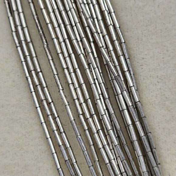 Sterling Silver Vintage Tube Beaded Layered Retro Necklace - Picture 3 of 7